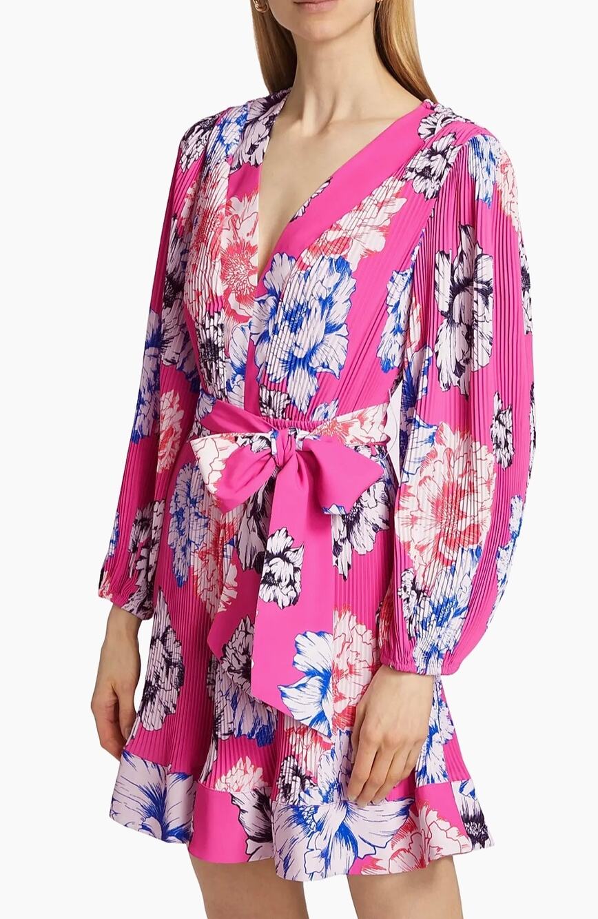 MILLY NWOT Liv Petals In Bloom Pleated Minidress Size Small Magenta Pink Floral
